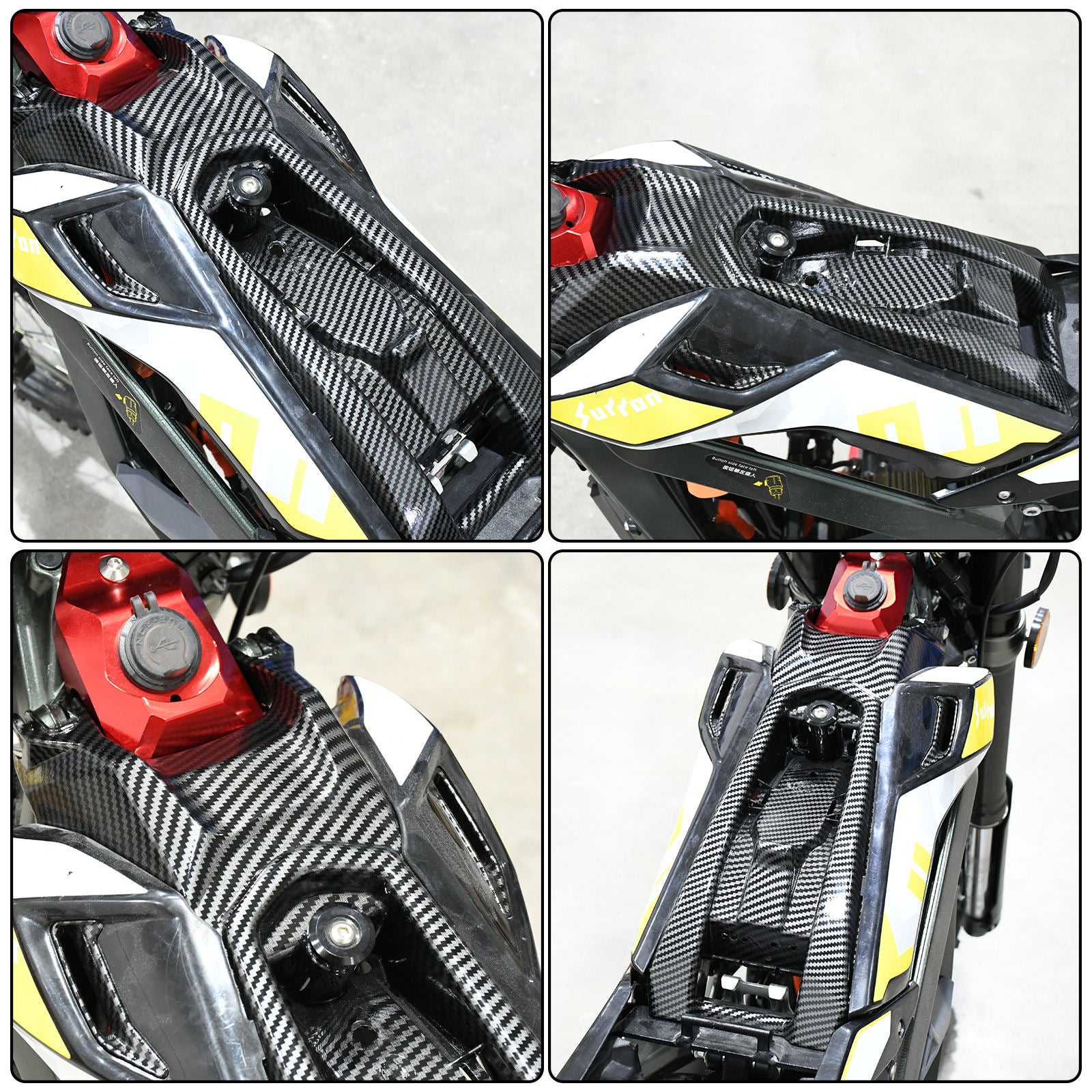 Surron Ultra Bee carbon fiber battery compartment.